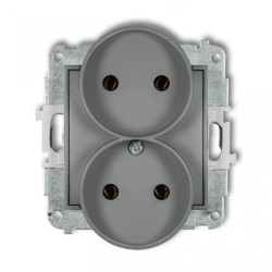 ICON Mechanizm gniazda podwójnego do ramki bez uziemienia 2x2P (bez przesłon torów prądowych) szary mat 27IGPR-2