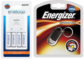 8 x ładowarka Sanyo Eneloop MQN04-E-4-3UTGA + GRATIS Energizer Keychain Light