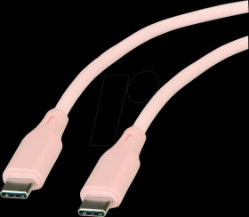 11029122 USB 2.0 cable, C plug to C plug, silicone, 60 W, pink, 1 m