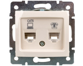 DOMO Gniazdo teleinformatyczne RJ45 Cat 6+RJ11 kremowe 011440003 24817