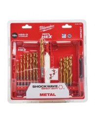 Wiertła do metalu HSS-G TiN walcowane 2-10mm Zestaw 19szt RED HEX SHOCKWAVE MILWAUKEE