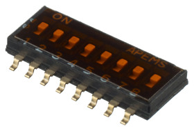 Przełącznik DIP 8-pozycyjny SPST SMD 100 mA przy 50 V DC (liniowy), 25 mA przy 24 V DC (impulsowy) -20 → +70°C