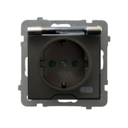 AS Gniazdo bryzgoszczelne z/u Schuko IP44 z przesłonami klapka przezroczysta satyna light GPH-1GSP/m/45/d