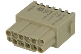 Gniazdo; Han DD; 09140122732; 12 torów; poliwęglan; proste; na przewód; zaciskany; 10A; 250V; biały; złocone; 0,25÷1,5mm2; Harti