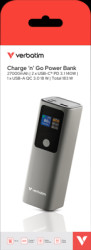 Powerbank, 27.000mAh, Charge&#39;n&#39;Go,metal-grey183W, 1 x USB-A QC, 2 x USB-C PD3.0