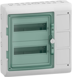 Small distributor, 2x12 HP, (H x W x D) 460 x 448 x 160 mm, IP65/IK09, polymer, light gray, 13439