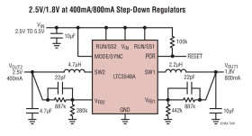 Dual Synchronous 400mA/800mA, 2.25MHz Step-Down DC/DC Regulator