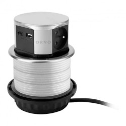 Gniazdo meblowe Ø10cm wysuwane z blatu z ładowarką USB i przewodem 1,5m, 3x2P+Z (French), 2xUSB (typ A+C max. 3A),,OR-GM-9049/G