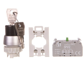 Przycisk pokrętny 2 położeniowy klucz 1Z pierścień niklowany SP22-SAA-10.