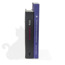 Podpórka pod książki metalowa biała - siedzący kotek