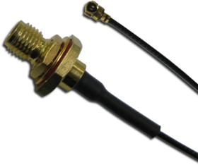 Coaxial cable, SMA jack (straight) to AMC plug (angled), 50 Ω, 1.13 mm micro cable, grommet black, 300 mm, 336303-12-0300