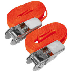 Sealey TD08045E Self-Securing Ratchet Tie Down 25mm x 4.5m 800kg Load - Pair