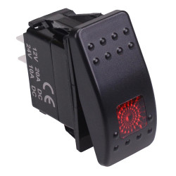 Red illuminated On-Off Automotive Rocker Switch SPST 10A 12-24V IP68