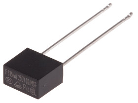 Bezpiecznik nieresetowalny 315mA 250V RS PRO F Termoplastyczne 35 A przy 250 V AC rozstaw 5.08mm