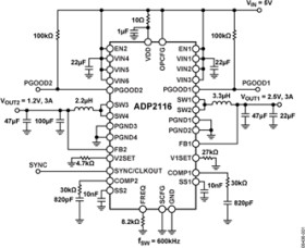 Configurable, Dual 3 A/Single 6 A, Synchronous, Step-Down DC-to-DC Regulator