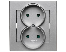 SONATA Gniazdo podwójne b/u z przesłonami srebro mat GP-2RP/38