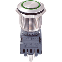 LAS1-BGQ-11E/G/12V 19mm IP67 Vandal Resistant Switch SPST, Off-On, Green LED
