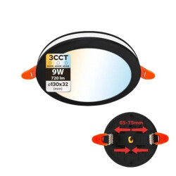 Oprawa podtynkowa downlight LED, 9W, 720lm, IP20, 3CCT, okrągła, czarna, PAULA HOROZ