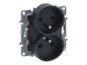 NILOE SELECTION Gniazdo podwójne z uziemieniem do ramek wielkorotnych zaciśki śrubowe z przesłoną antracyt 762242 LEGRAND