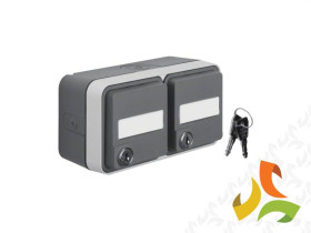 BERKER W.1 Gniazdo schuko podwójne z uziemieniem z pokrywą na klucz p. opisowym i przysłonami poziome IP55 szary 47893525 HAGER