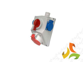 Zestaw gniazdo siłowe z wyłącznikiem 0-1 (włącz - wyłącz) 1x32A/5p/400V 2x16A/3p/250V IP54 C32-18.2N 974061 ELEKTROMET