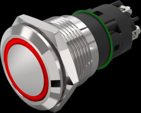 Vandal-proof pushbutton, silver, illuminated  (red), mounting Ø 19 mm, IP65/IP67, 82-5152.1113