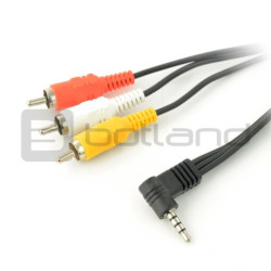 Przewód Jack 3,5mm 4 polowy kątowy - 3 x RCA 1,5m