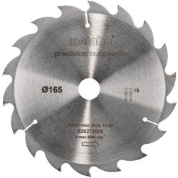 Metabo 628272000 Precision Cut Classic Saw blade 165mm 18 teeth HW/CT