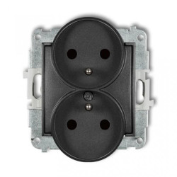 ICON Mechanizm gniazda podwójnego do ramki z uziemieniem 2x(2P+Z) (przesłony torów prądowych) grafitowy 11IGPR-2zp