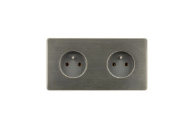 Gniazdko elektryczne szare podwójne ramka stal szczotkowana PVD Gunmetal GN-SNPG02S