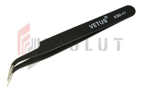 Pinceta ESD-17 VETUS zagięta, ostra, metalowa, gumowana, pęseta