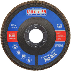 Faithfull FAIFD115A120 Aluminium Oxide Flap Disc 115 x 22mm 120 Grit