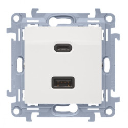 Gniazdo ładowania USB podwójne SIMON 10 białe USB A + USB C (Quick Charge 30W) Kontakt Simon CEC2CAQ.01/11