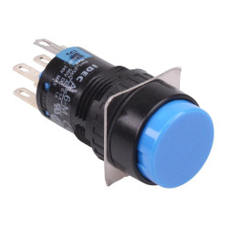 AB6M-A2PSC Blue 16mm Latching Round Push Button Switch IP65 DPDT