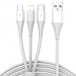 Kabel USB 3w1 micro USB, USB-C, lightning 1m biały VA0122 Vayox