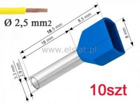 Końcówka izolowana 2x2,5 L= 10mm; niebieska 10szt