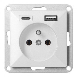 Gniazdo pojedyncze p/t 2P+Z z ładowarką USB A+C Pearl, 16A, 250V, PT-16P/USB, biały,OR-OE-7705/USBAC/W
