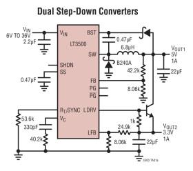 Monolithic 2A Step-Down Regulator Plus Linear Regulator/Controller