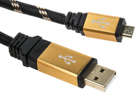 Kabel USB Złącze A USB A Złącze B Micro USB typu B dł. 800mm Przewód USB USB 2.0 kolor: Czarny/Złoty