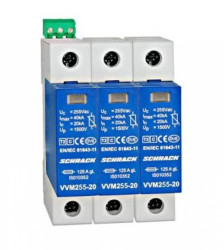 Vartec Typ T2, 255V /20kA TN-C z podst.3+0, styki pom.