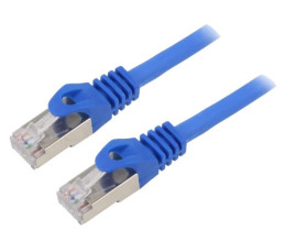 Patch cord S/FTP 6a drut Cu LSZH niebieski 5m 27AWG PP6A-LSZHCU-B-5M