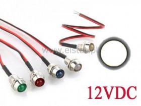 Kontrolka LED 5mm; 12VDC + przew. wklęsła biała