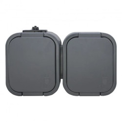 Gniazdo podwójne n/t 2x2P+Z, bryzgoszczelne z klapką B2, IP54, NT-6B2, szary,OR-OE-7806/G