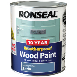 Ronseal 38788 10 Year Weatherproof Wood Paint Midnight Blue Satin 750ml