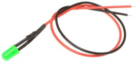 Dioda LED 5mm 12V z przewodem 20cm zielona