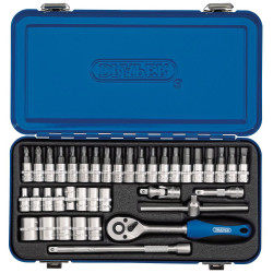 Draper 16366 1/4&quot; Sq. Dr. Metric Socket Set in Metal Case (38 Piece)