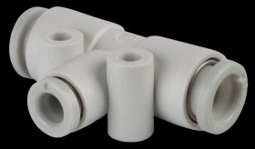 T-connector, 2x Ø 6 mm &lt;&gt; 1x Ø 4 mm