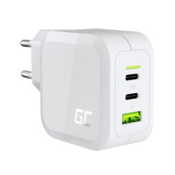 Green Cell Biała Ładowarka sieciowa 65W GaN GC PowerGan do Laptopa, MacBooka, Telefonu, Tabletu, Nintendo Switch - 2x USB-C, 1x