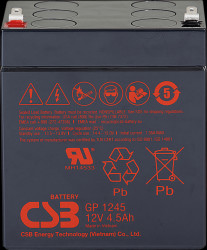 GP1245F1 Rechargeable Lead-Fleece Battery, 12 V, 4.5 Ah, Standby UPS
