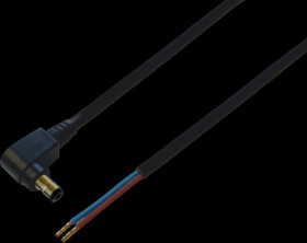 DC connection cable, 1.5 m, black, plug 2.5 x 5.5 mm, angled to open end, 075911